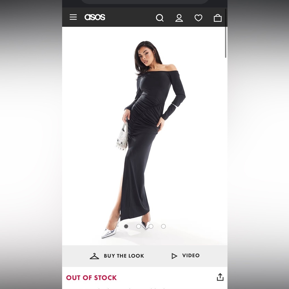 ASOS black ruched maxi dress